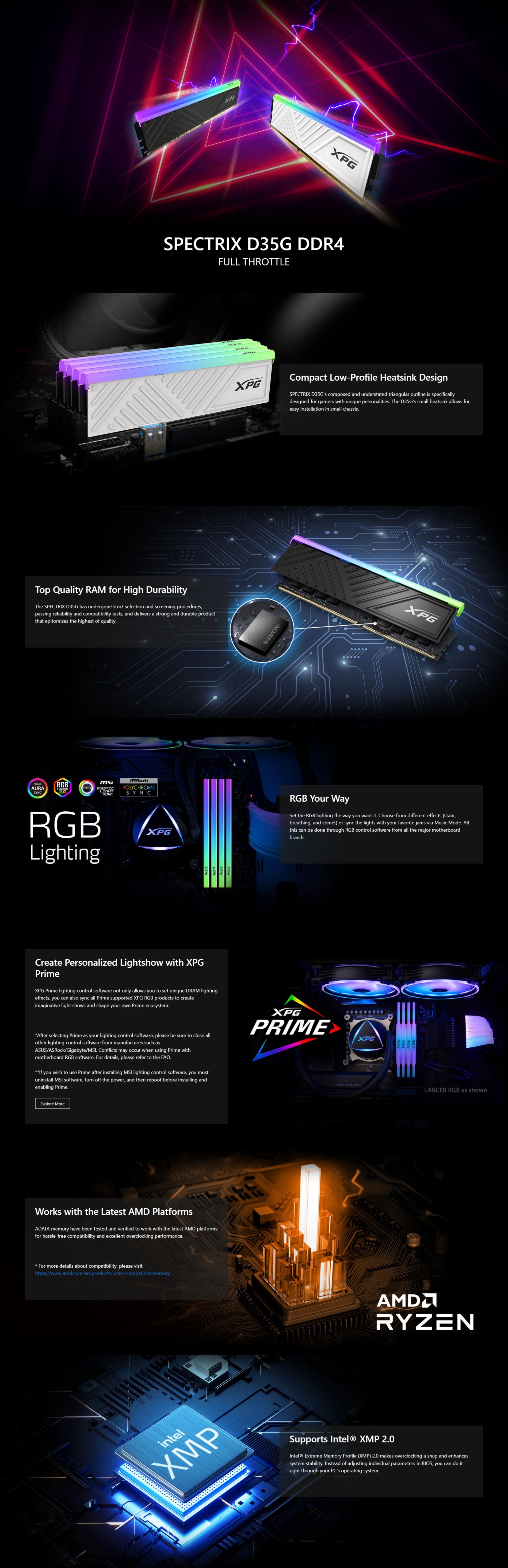 A large marketing image providing additional information about the product ADATA XPG Spectrix D35G RGB 16GB Kit (2x8GB) DDR4-3200 C16 - Additional alt info not provided